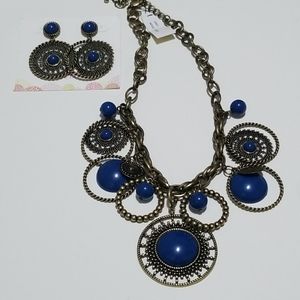Indigo necklace and earrings